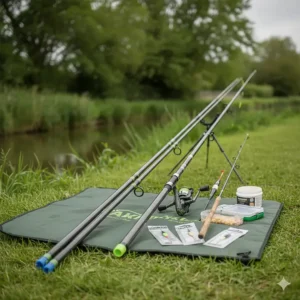 A selection of high-modulus carbon fishing poles designed for UK coarse fishing competitions.