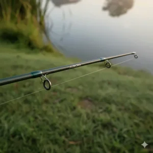 Detail of lined stainless steel guides on a 13ft float rod designed for smooth line flow and distance casting.