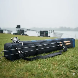 Two match fishing rods safely stored in a padded ready-rod sleeve, ready for a competition.