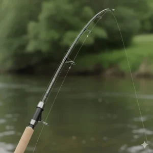 A technical illustration showing the fast-tip recovery and mid-section flex of a modern UK waggler rod.