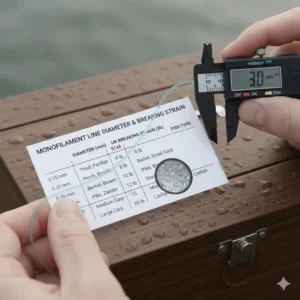 Low-visibility green monofilament fishing line being spooled onto a big pit reel for UK carp angling.