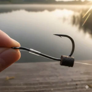 A curved shank coarse fishing hook, often used in anti-eject rigs to improve hooking efficiency in gravel pits.
