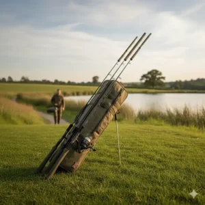 Lightweight fishing rod quiver system with individual protective sleeves, ideal for mobile UK river anglers.