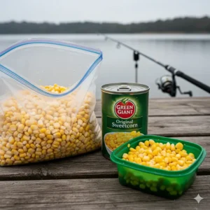 Comparison of budget-friendly frozen sweetcorn versus branded canned corn for long UK fishing sessions.