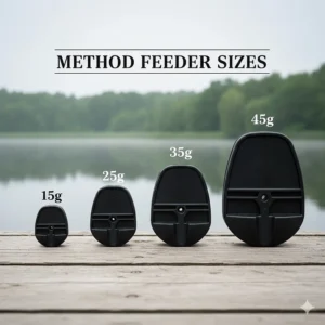 A variety of method feeder sizes ranging from small 15g models for winter fishing to large 45g feeders for distance casting on large UK reservoirs.
