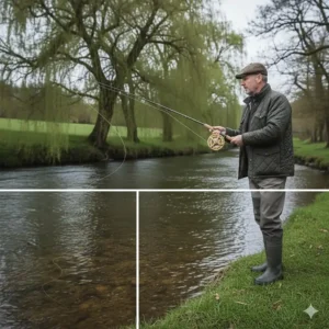Step-by-step diagram of the Wallis cast technique used with a centrepin reel for distance.