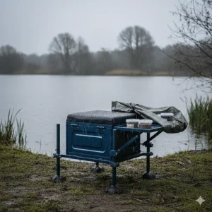 A durable aluminium frame fishing seatbox designed to withstand typical wet UK weather conditions.