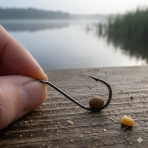 A wide gape coarse fishing hook designed for better hook holds when using larger baits like pellets or luncheon meat.