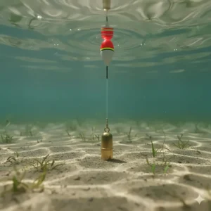 An underwater demonstration showing how to use a clip-on plummet to accurately find the depth on a British canal or lake bed.