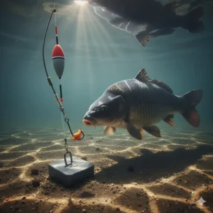 A heavy-duty float rig setup designed for catching large carp in the margins of a UK commercial fishery during the summer months.
