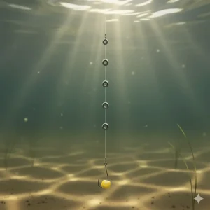 An underwater view of the shirt button shotting pattern for a natural bait fall, commonly used for summer roach and rudd.