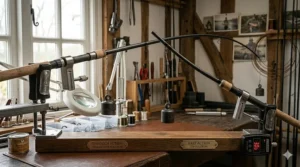 A side-by-side comparison of a through action progressive curve versus a fast action tip-heavy curve on a workshop bench.