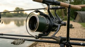 Detailed view of a deep big pit spool designed to hold high-capacity monofilament for long-range continental or UK fishing.