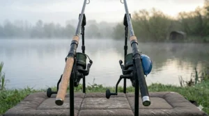 A side-by-side comparison of a budget-friendly spod rod versus a high-end carbon fibre model.