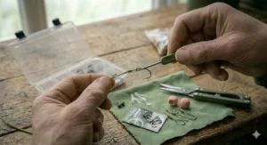 Setting the correct gap between the hook bend and the bait for optimal hooking potential.