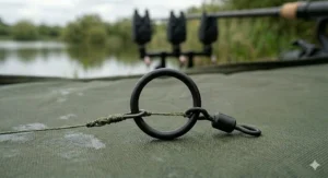 A large-bore rig ring used as a sliding link for a Chod rig, allowing the terminal tackle to move freely along the leader.