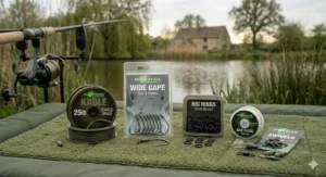 How a D-rig sits on the lake bed, showing the hook flat and the pop-up bait hovering naturally.