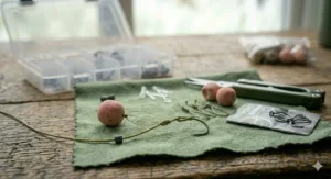 The completed hair rig with an added shrink tube kicker to help the hook flip and hold.