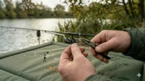 Attaching a size 11 ring swivel to the base of the stiff filament section to create the essential hinge movement.