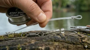 The completed boom section of a Ronnie rig, showing the neat finish of the crimped fluorocarbon.