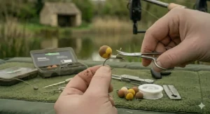 Carefully blobbing the end of the braid tag with a lighter to secure the D-loop in place.