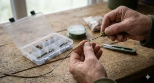 Tying a small overhand loop in the end of a length of braid to create the hair for the bait.