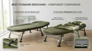 A side-by-side comparison chart illustrating elastic tension cords versus elasticated perimeter webbing on standard bedchairs.
