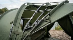 Illustration of the three-rib pram hood bivvy system showing how the poles fan out for quick assembly and structural tension.