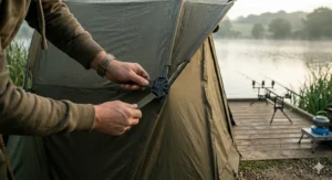 A rapid-erect carp fishing bivvy featuring a central boss system for fast assembly.