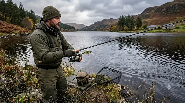 A high-quality pike fishing rod on a bank stick, representing the best value choice under £100. Best Pike Rod Under £100