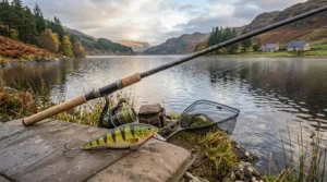 Traditional, comfortable cork handle grip on a pike fishing rod.