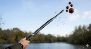 An extended throwing stick designed for long-range boilie distribution.