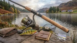 The non-slip butt cap of a pike rod designed for secure handling.