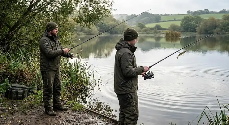 A comparison of a 7ft and 8ft pike lure rod, highlighting the difference in action and casting length for UK predator fishing. Pike Lure Rod 7ft vs 8ft