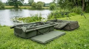 A cradle-style unhooking mat featuring high, secure sides to ensure the fish remains safely contained.