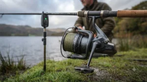 Close-up of a Baitrunner reel drag system showing the free-spool adjustment dial for pike fishing.