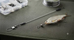 A tandem treble hook wire trace designed for presenting deadbaits securely when coarse fishing for specimen pike.
