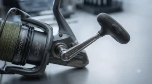 Side profile of the reel body highlighting the gear ratio specs ideal for controlling pike.