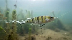 Illustration of a glide bait swimming action for pike fishing.