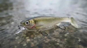 A high-quality jerkbait lure showing the erratic swimming action used to trigger aggressive pike strikes.