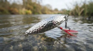 Traditional metal spoon lure with reflective finish, perfect for searching deep river pools for pike.