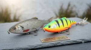 Comparison of natural roach and bright orange pike lure patterns.