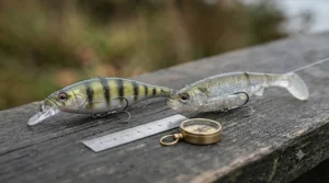 Side-by-side comparison of lure profiles to help anglers choose between jerkbaits and swimbaits.