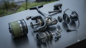 A view of the spool showing uniform line lay, essential for casting heavy lures and deadbaits.