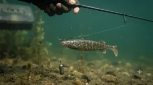 Weedless rigged soft plastic lure designed for targeting pike amongst heavy lily pads and weed beds.