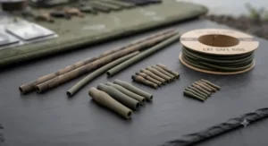 Anti-tangle sleeves and robust rig tubing used to prevent tangles during long-range casting in UK venues.