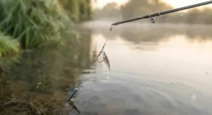 Drop-shot rig setup attached to a versatile zander rod for canal and river fishing.