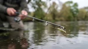 Close-up of a sensitive rod tip designed for detecting subtle zander bites on UK venues.