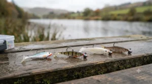Small soft plastic shad lures rigged on light jig heads, ideal for dropshotting and vertical jigging for river perch.