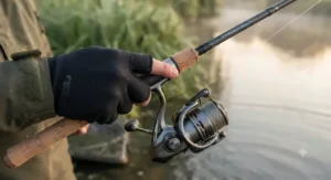 Lightweight spinning reel paired with the best zander rod for lure and drop-shot fishing.